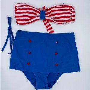 Striped Bikini with half skirt